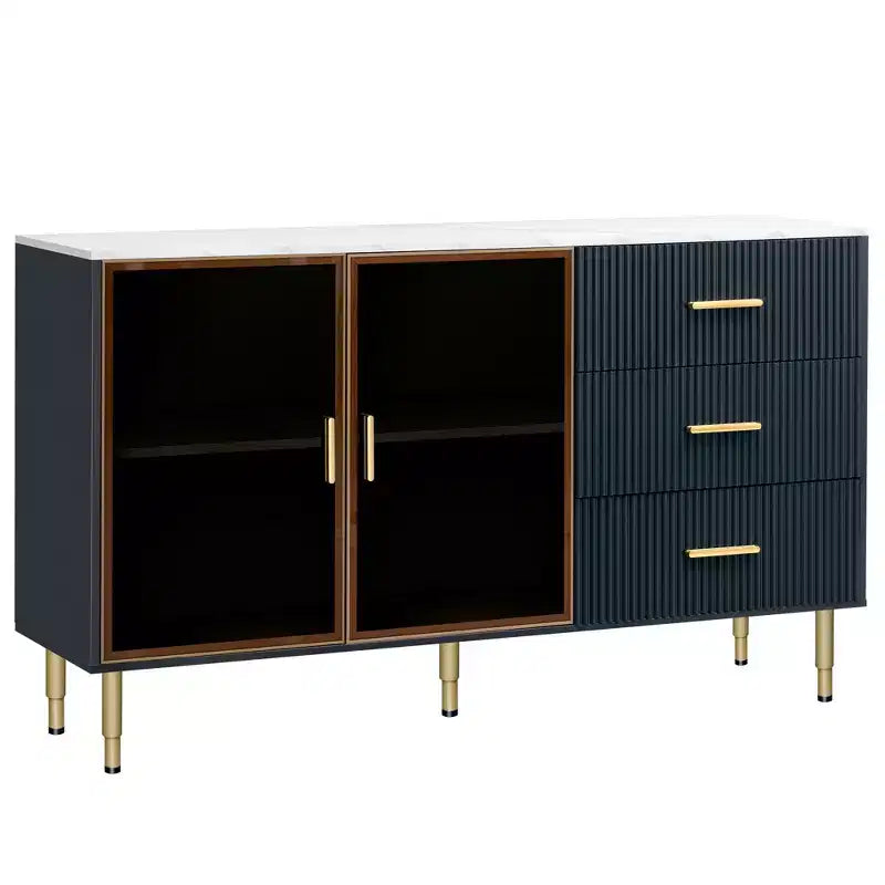 Buffet en MDF avec plateau effet marbre et pieds en métal doré 54,4 kg