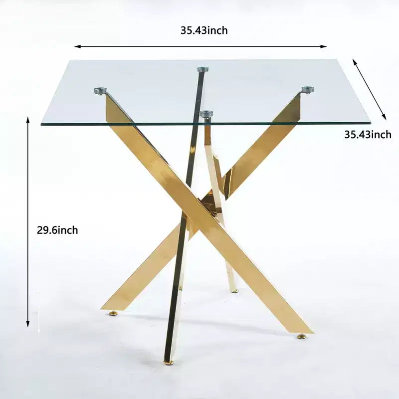 Table de salle à manger en métal et verre trempé avec pieds croisés 21,7 kg