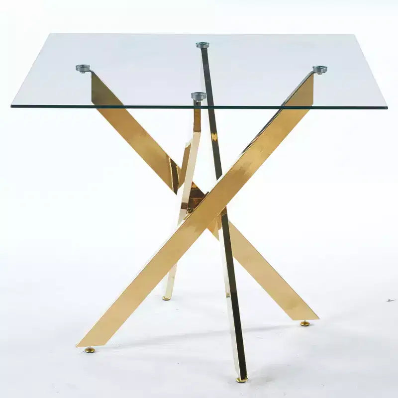 Table de salle à manger en métal et verre trempé avec pieds croisés 21,7 kg