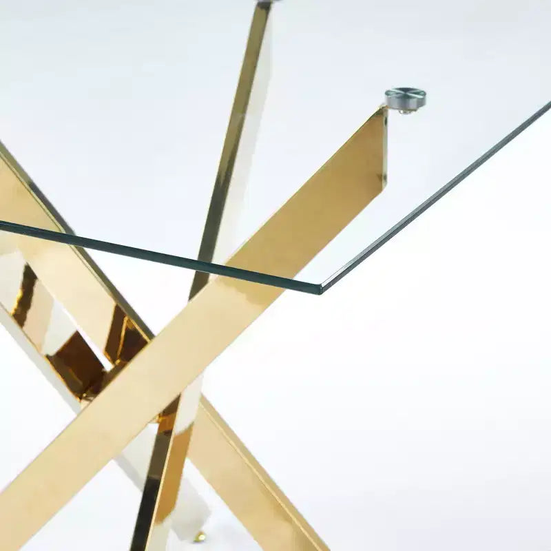 Table de salle à manger en métal et verre trempé avec pieds croisés 21,7 kg