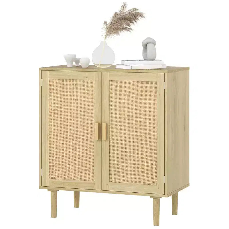 Desserte en aggloméré avec portes en rotin 44 lbs
