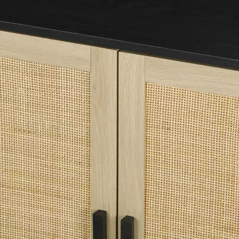 Desserte en aggloméré avec portes en rotin 44 lbs
