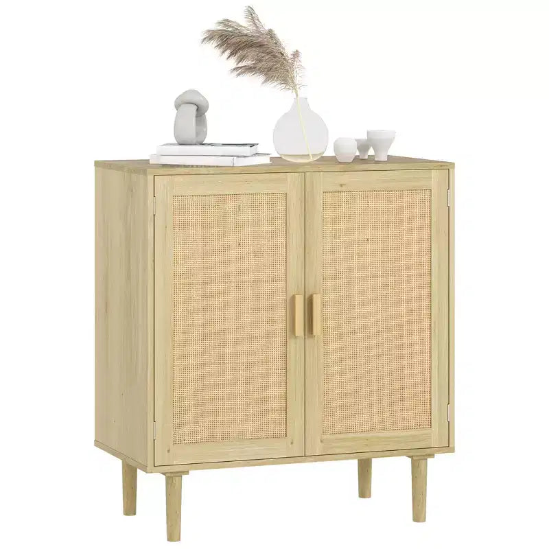 Desserte en aggloméré avec portes en rotin 44 lbs