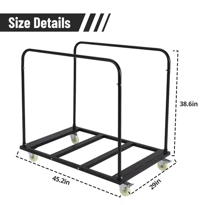 Chariot de table pliant robuste en acier avec 5 roulettes pivotantes Capacité de 816 kg