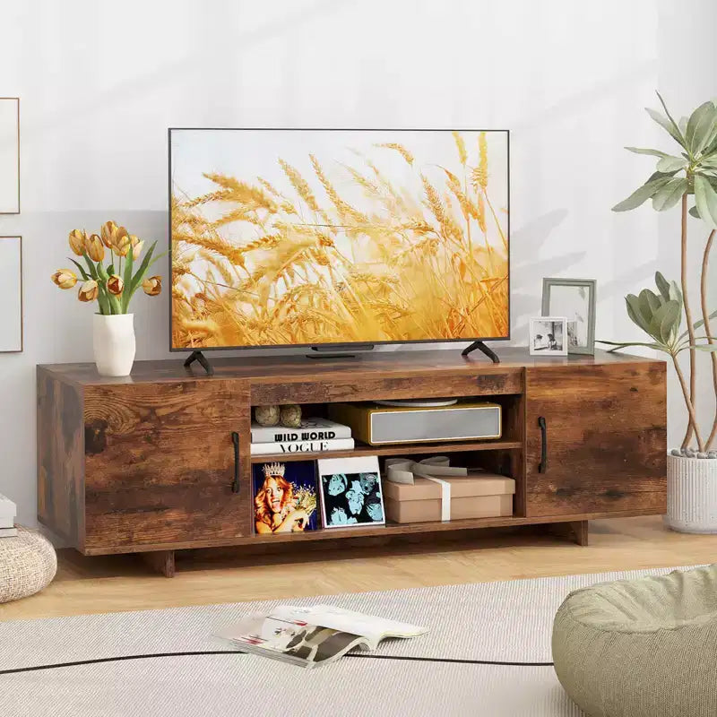 Meuble TV en bois avec prise de courant et gestion des câbles pour TV jusqu'à 70 po