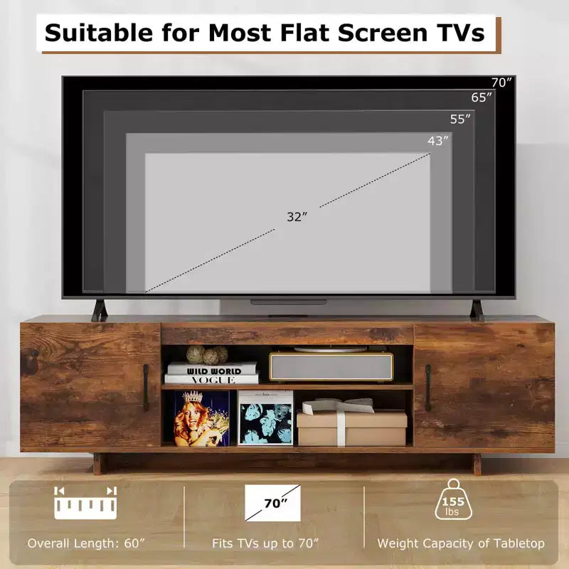Meuble TV en bois avec prise de courant et gestion des câbles pour TV jusqu'à 70 po