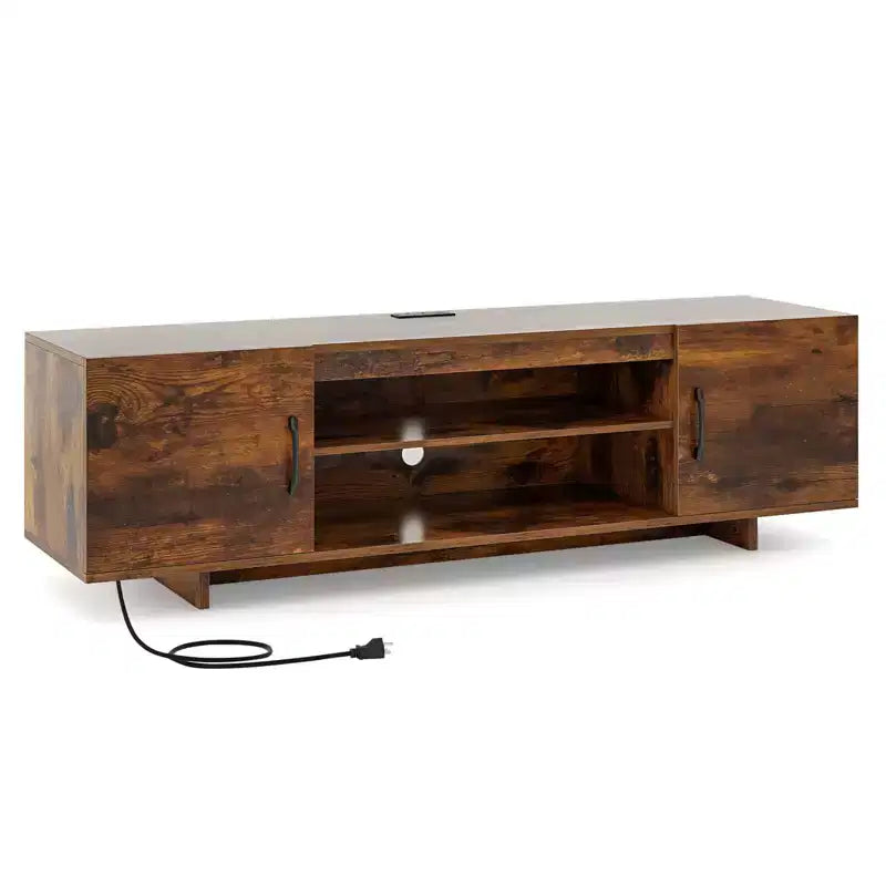 Meuble TV en bois avec prise de courant et gestion des câbles pour TV jusqu'à 70 po