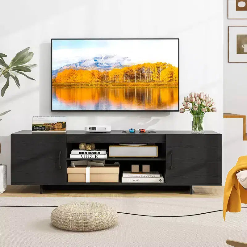 Meuble TV en bois avec prise de courant et gestion des câbles pour TV jusqu'à 70 po