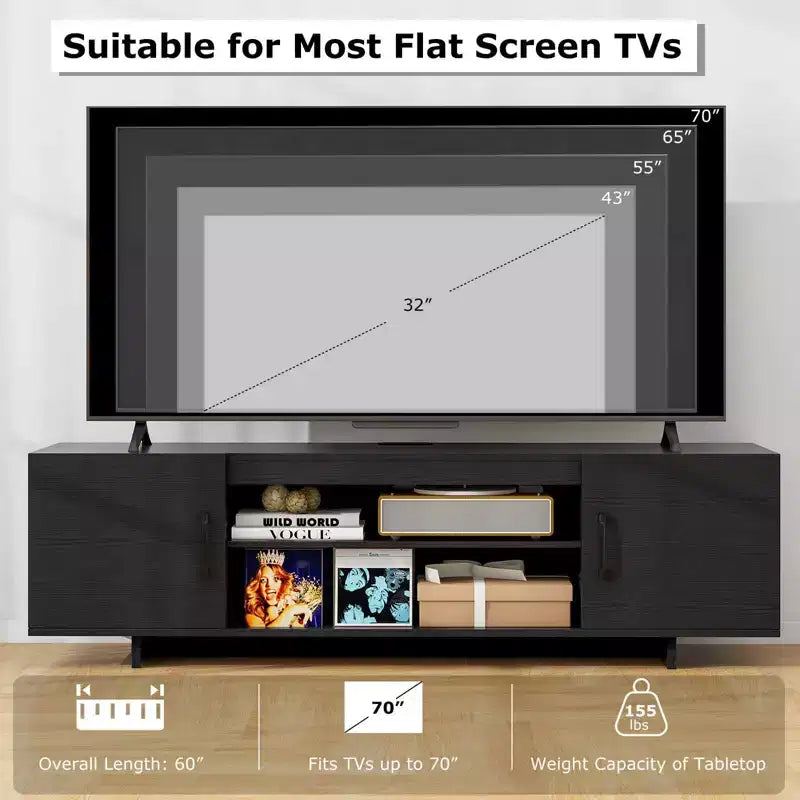 Meuble TV en bois avec prise de courant et gestion des câbles pour TV jusqu'à 70 po
