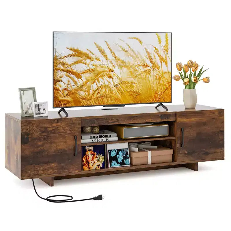 Meuble TV en bois avec prise de courant et gestion des câbles pour TV jusqu'à 70 po