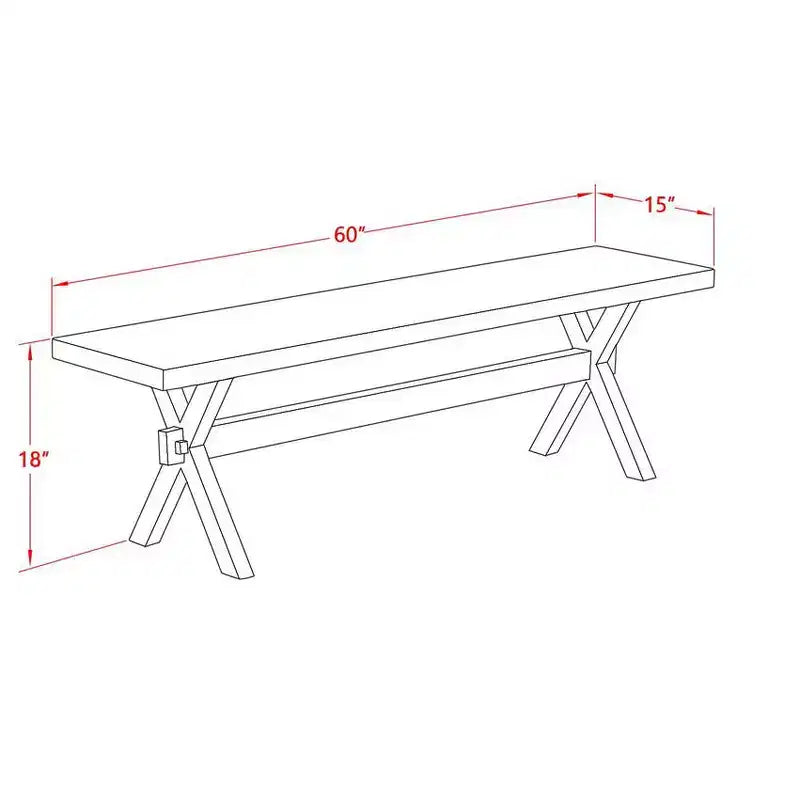 Banc de salle à manger en bois d'hévéa style X 60"L × 18"H