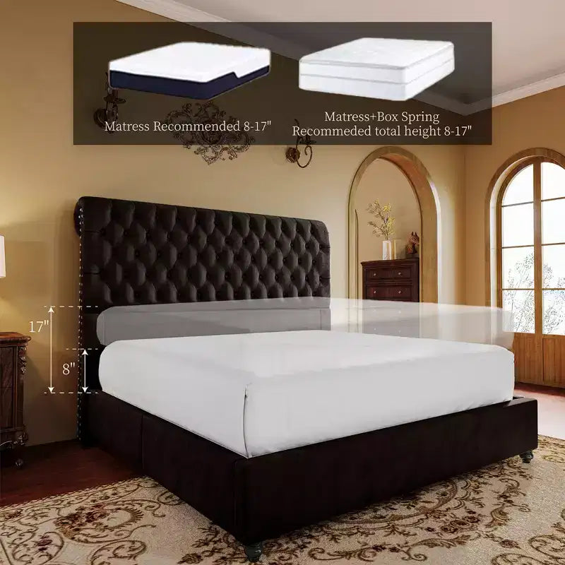Lit plateforme rembourré en métal avec tête de lit traîneau 52,8"H