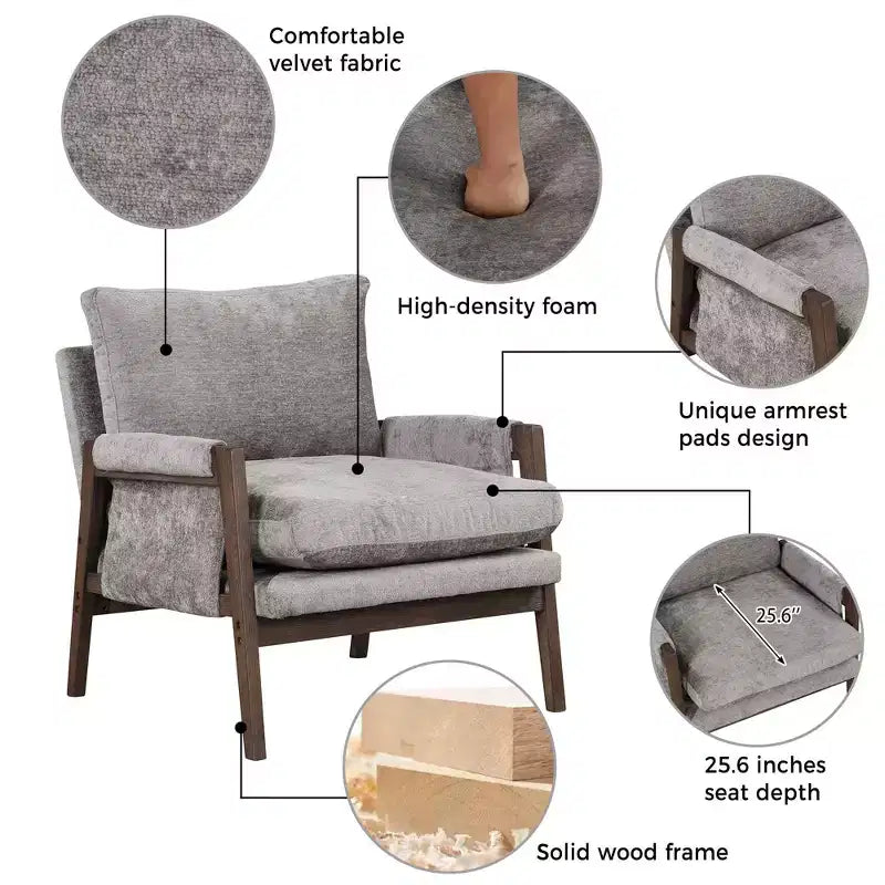 Fauteuil d'appoint en velours - Cadre en bois d'hévéa - 16,8 kg