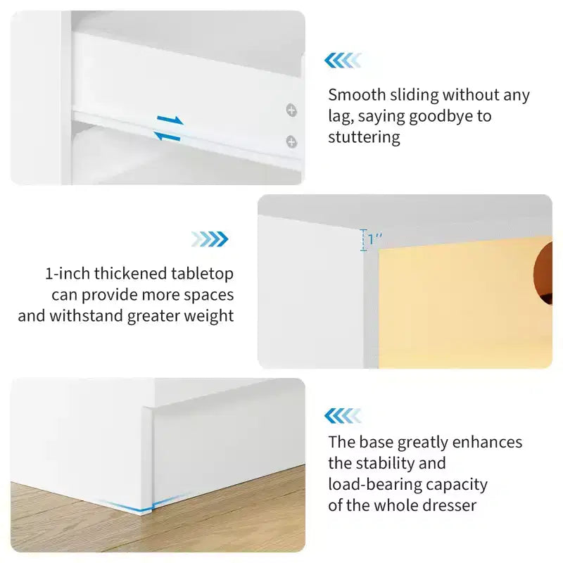 Commode en bois à 4 tiroirs avec bande LED et station de charge 60 cm (L) × 98 cm (H)