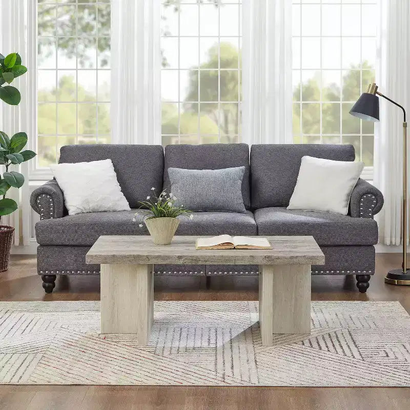 Table basse en bois et MDF avec base piédestal 47,5"L × 18"H