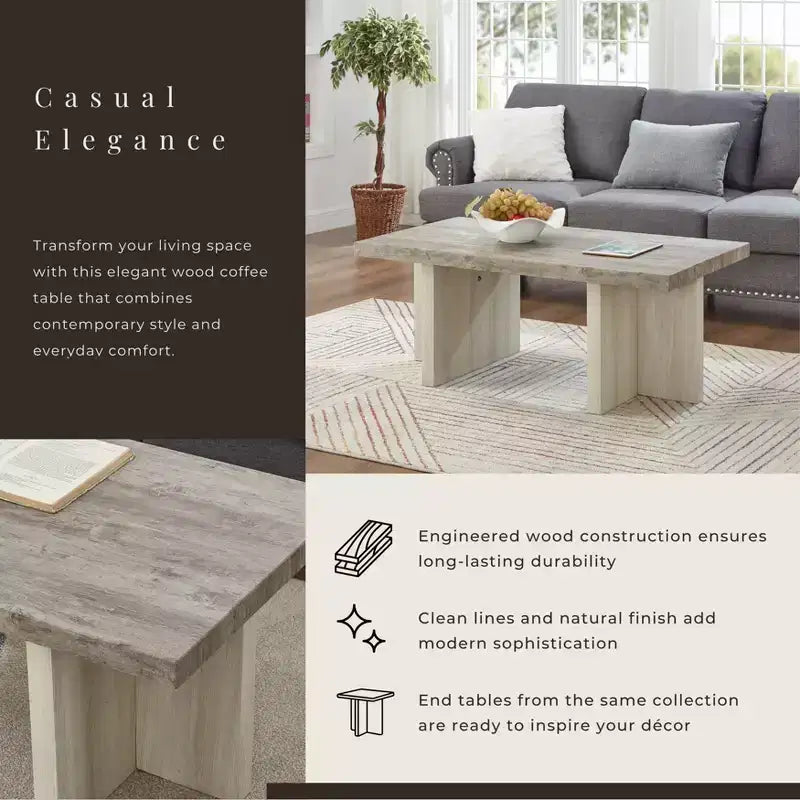 Table basse en bois et MDF avec base piédestal 47,5"L × 18"H