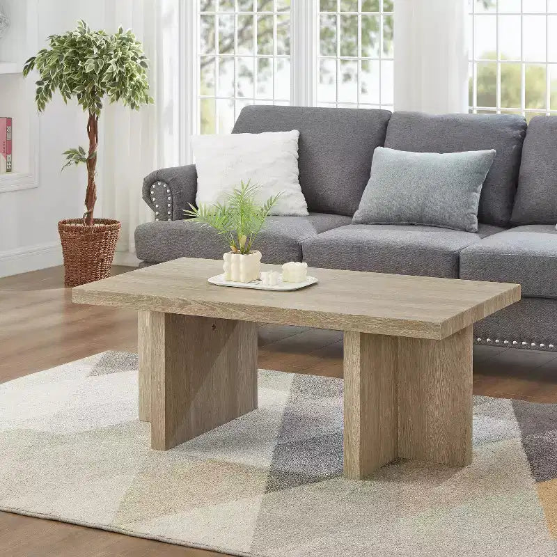 Table basse en bois et MDF avec base piédestal 47,5"L × 18"H