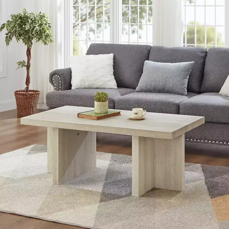 Table basse en bois et MDF avec base piédestal 47,5"L × 18"H