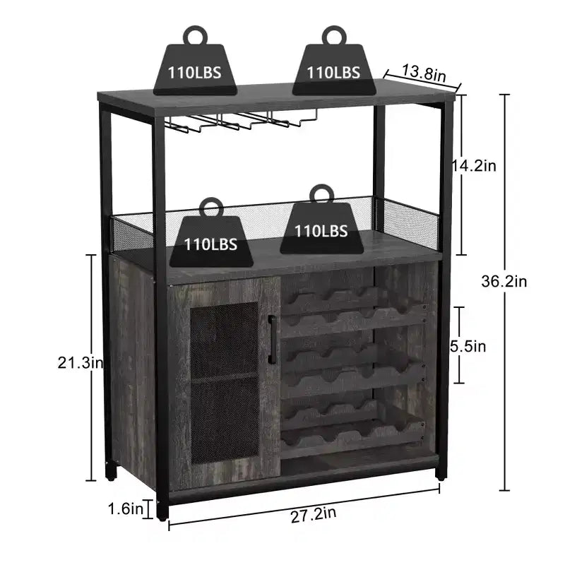 Meuble bar en métal et MDF avec étagères réglables 69,1 cm (L) × 91,9 cm (H)