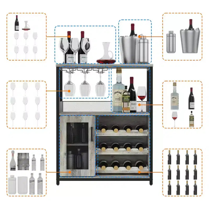 Meuble bar en métal et MDF avec étagères réglables 69,1 cm (L) × 91,9 cm (H)