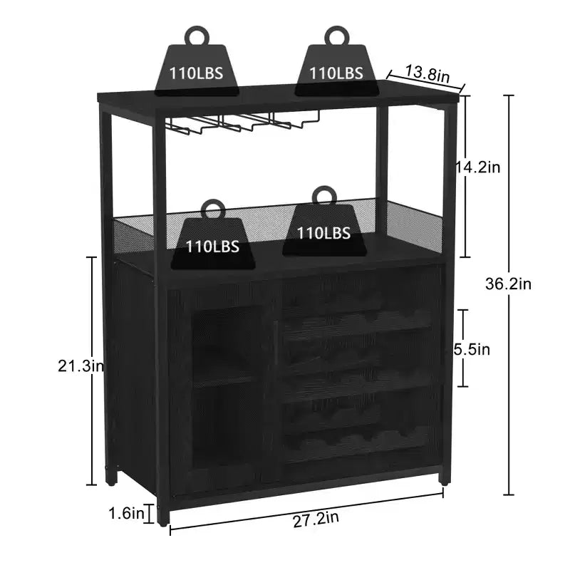 Meuble bar en métal et MDF avec étagères réglables 69,1 cm (L) × 91,9 cm (H)