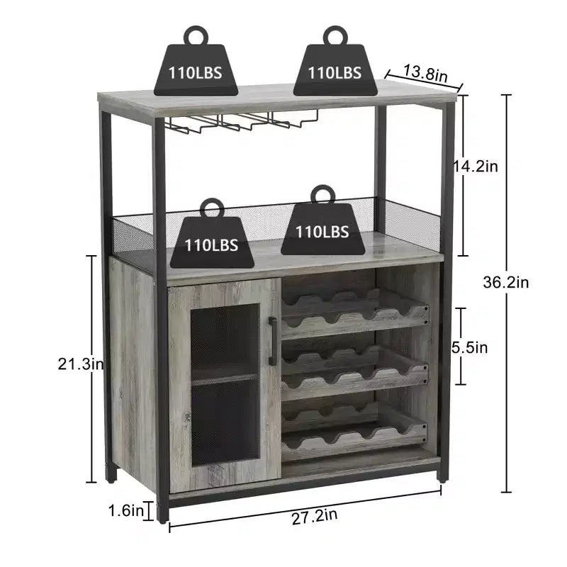 Meuble bar en métal et MDF avec étagères réglables 69,1 cm (L) × 91,9 cm (H)