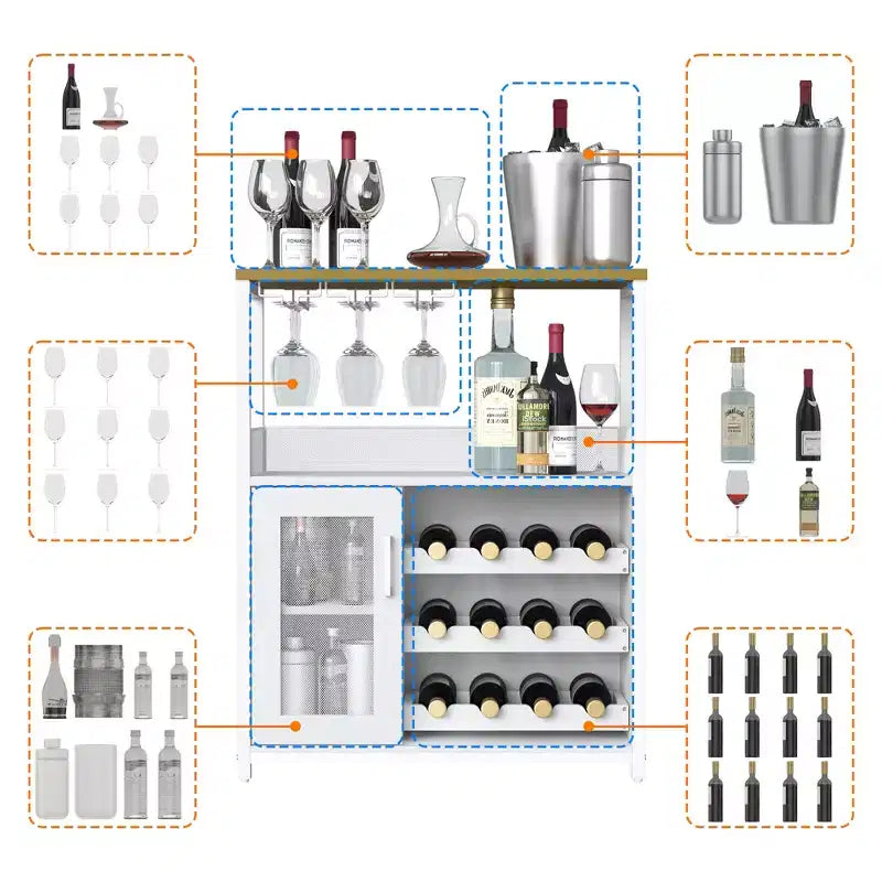 Meuble bar en métal et MDF avec étagères réglables 69,1 cm (L) × 91,9 cm (H)