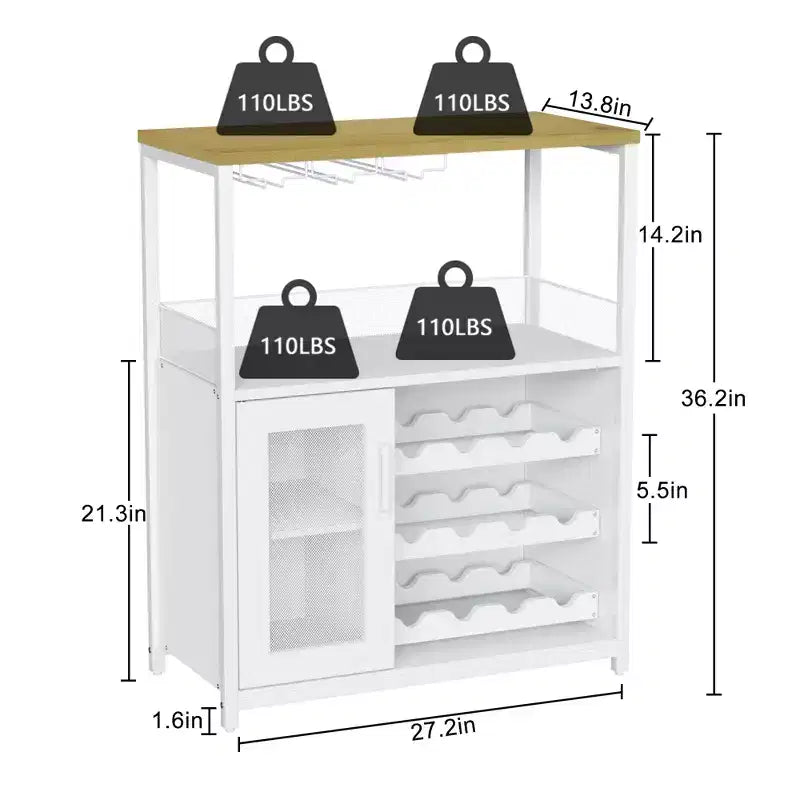 Meuble bar en métal et MDF avec étagères réglables 69,1 cm (L) × 91,9 cm (H)