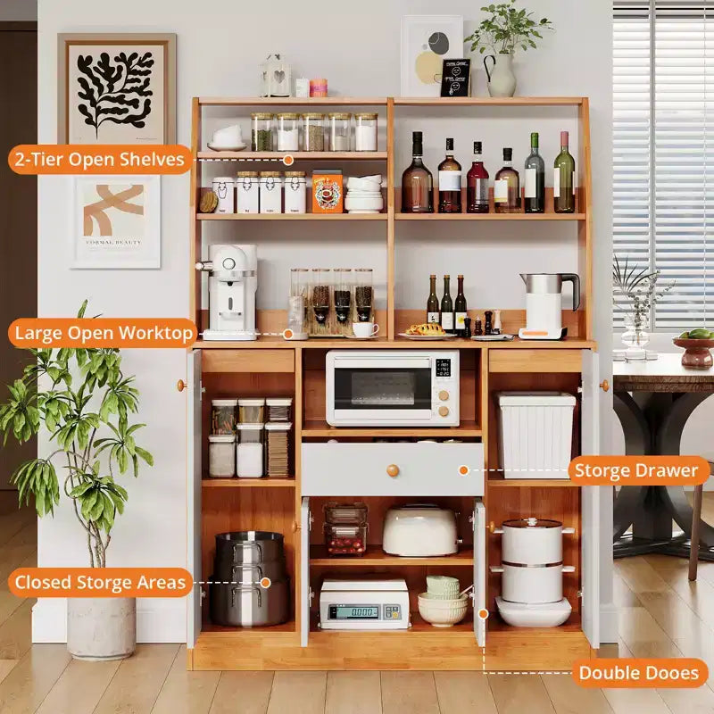 Meuble de cuisine à garde-manger en MDF avec tiroir et étagère réglable H 141 cm