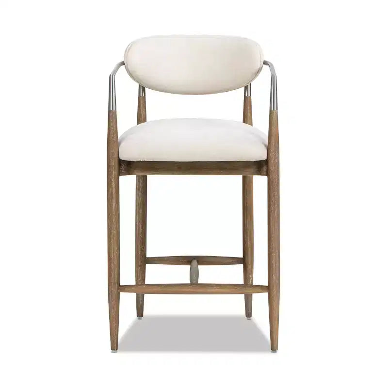 Tabouret de comptoir rembourré en chenille pieds en bois d'hévéa 94 cm H