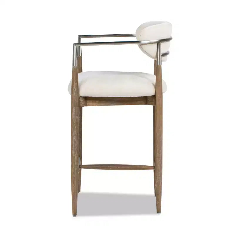 Tabouret de comptoir rembourré en chenille pieds en bois d'hévéa 94 cm H