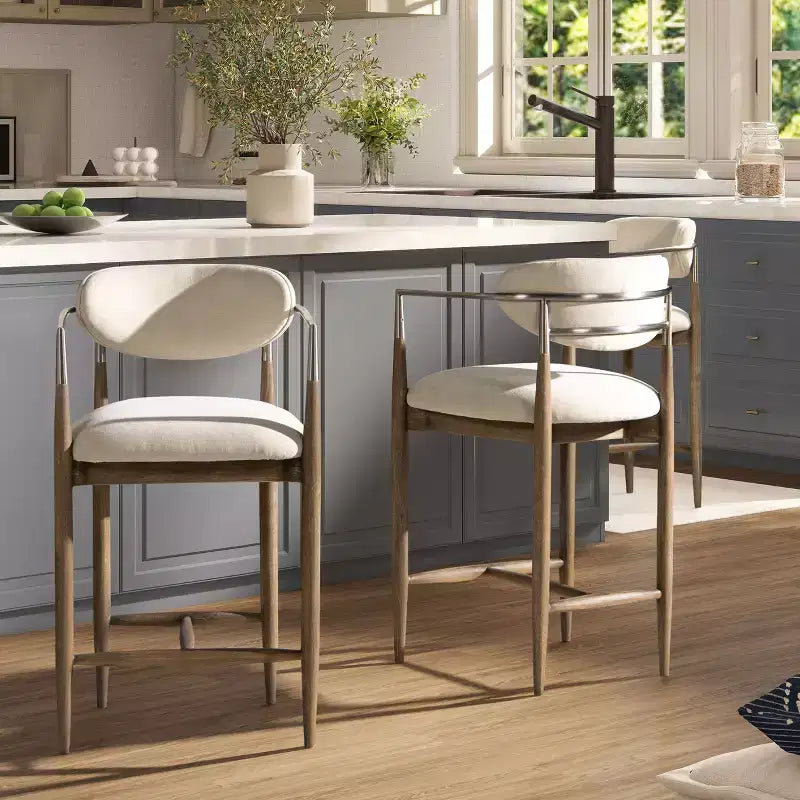 Tabouret de comptoir rembourré en chenille pieds en bois d'hévéa 94 cm H