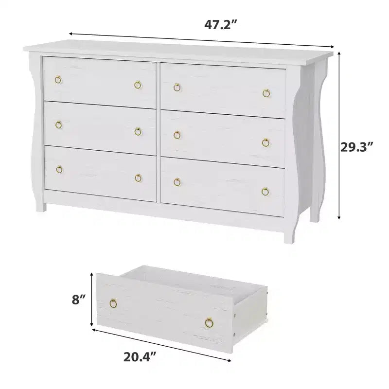 Commode en bois et rotin à 7 tiroirs et pieds incurvés - 132 cm L