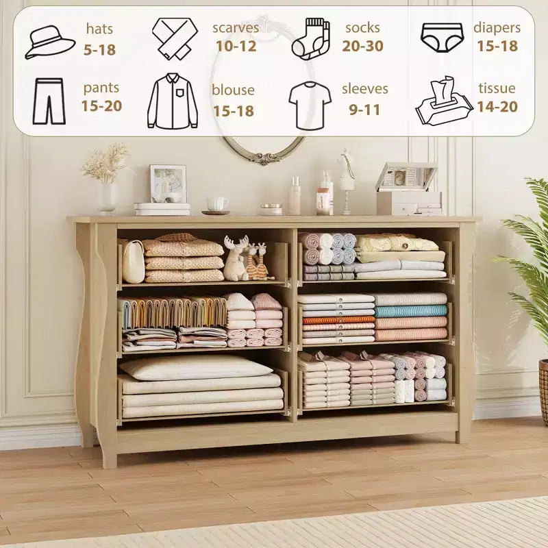 Commode en bois et rotin à 7 tiroirs et pieds incurvés - 132 cm L