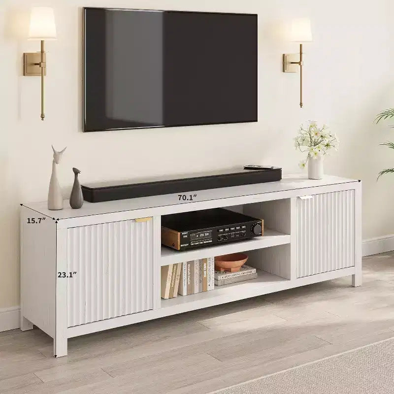 Meuble TV cannelé en bois avec étagères réglables pour téléviseurs jusqu'à 80 pouces