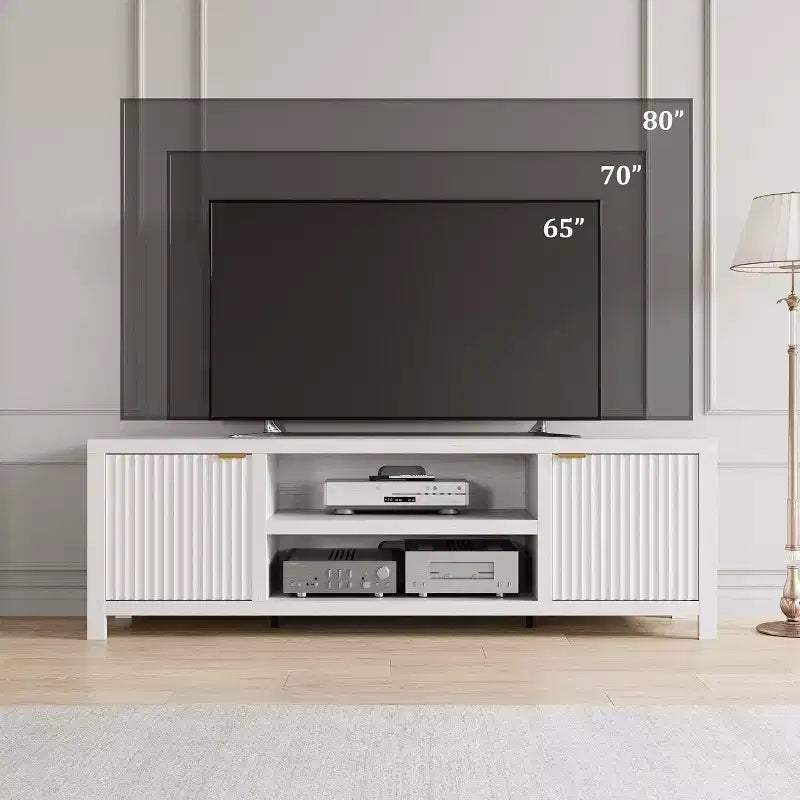 Meuble TV cannelé en bois avec étagères réglables pour téléviseurs jusqu'à 80 pouces