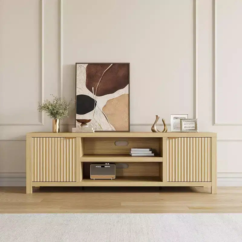 Meuble TV cannelé en bois avec étagères réglables pour téléviseurs jusqu'à 80 pouces