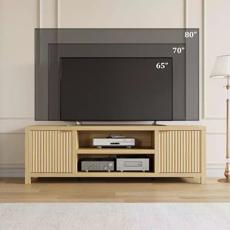 Meuble TV cannelé en bois avec étagères réglables pour téléviseurs jusqu'à 80 pouces