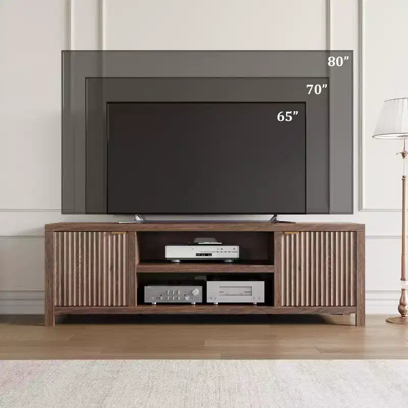 Meuble TV cannelé en bois avec étagères réglables pour téléviseurs jusqu'à 80 pouces