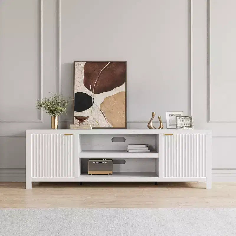 Meuble TV cannelé en bois avec étagères réglables pour téléviseurs jusqu'à 80 pouces