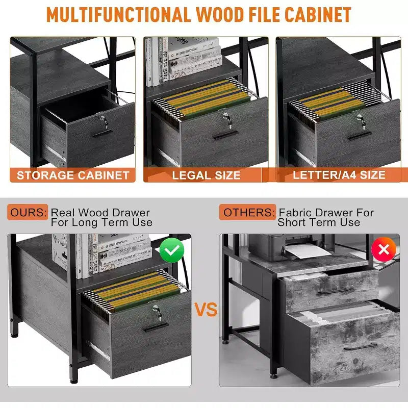 Bureau d'angle en MDF avec prise de courant et étagère pour écran 76"W