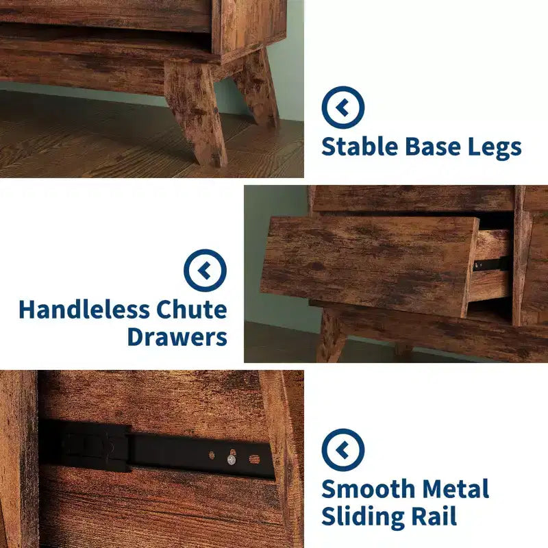 Commode 6 tiroirs en bois avec design biseauté 57 po L