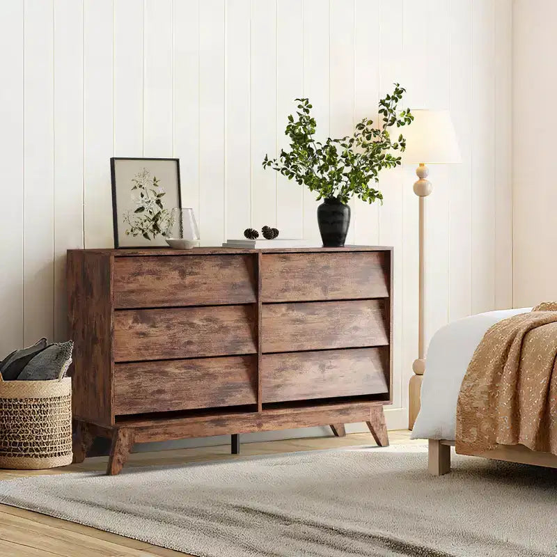Commode 6 tiroirs en bois avec design biseauté 57 po L