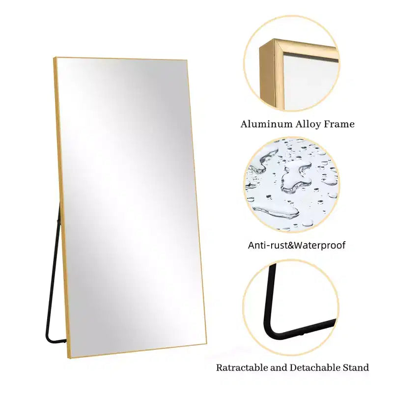 Miroir pleine longueur en alliage d'aluminium avec support 71"H × 31"L