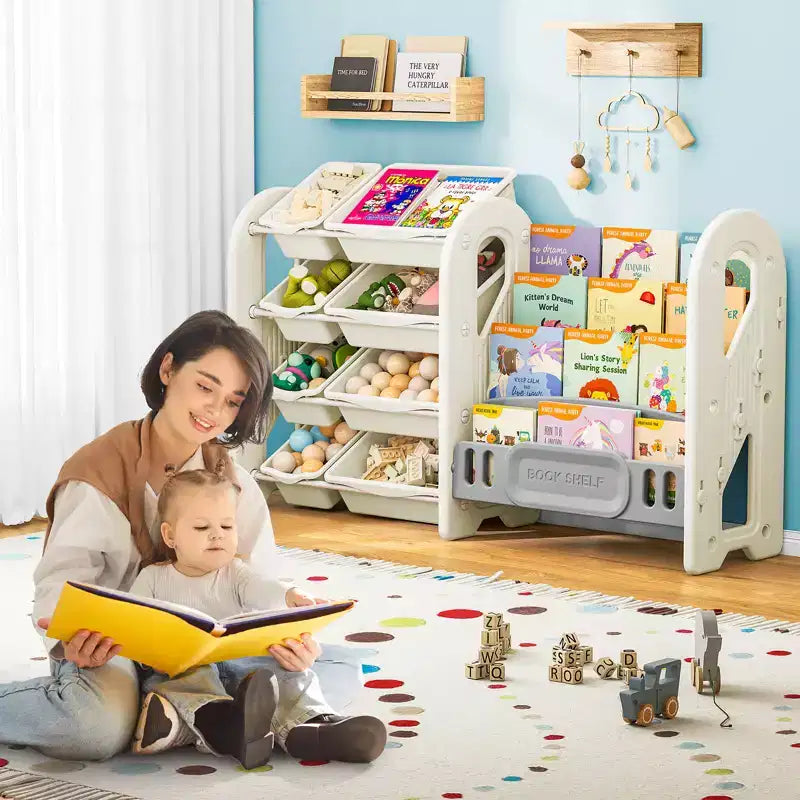 Étagère à livres et organisateur de jouets en PEHD pour enfants avec bacs de rangement 136 cm L