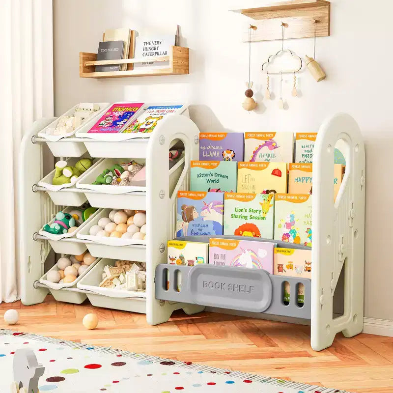 Étagère à livres et organisateur de jouets en PEHD pour enfants avec bacs de rangement 136 cm L