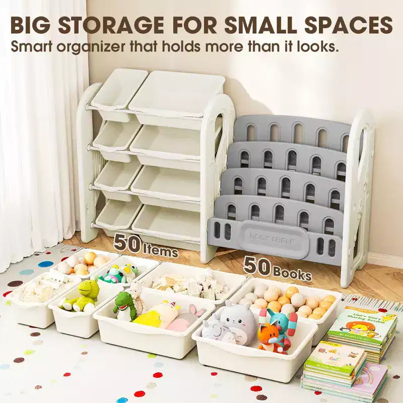 Étagère à livres et organisateur de jouets en PEHD pour enfants avec bacs de rangement 136 cm L