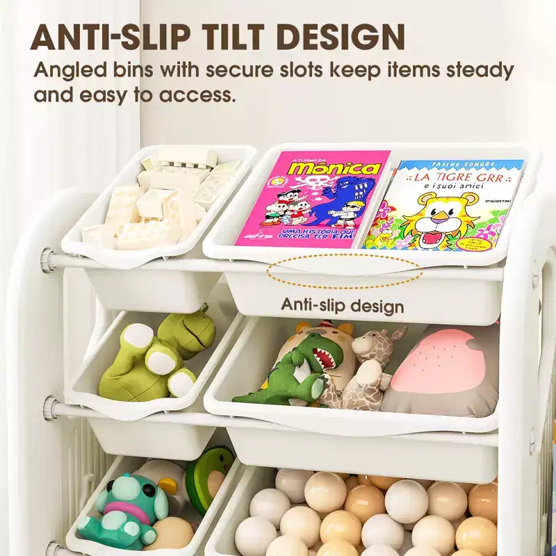 Étagère à livres et organisateur de jouets en PEHD pour enfants avec bacs de rangement 136 cm L