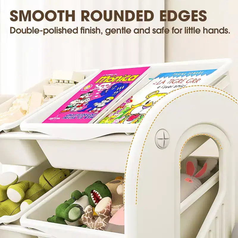 Étagère à livres et organisateur de jouets en PEHD pour enfants avec bacs de rangement 136 cm L
