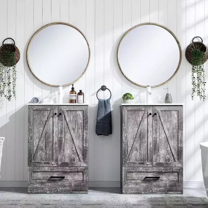 Meuble-lavabo de salle de bain en bois avec évier et tiroir de rangement, 61 cm de large